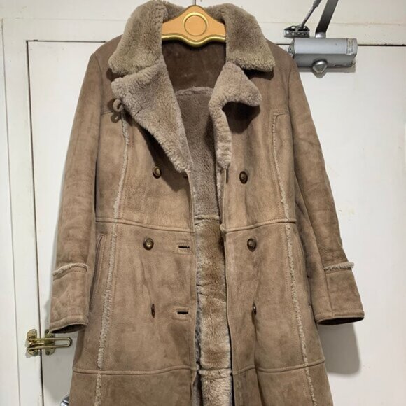 VINTAGE MONTREAL LEATHER GARMENT BELTED SHEARLING SHEEPSKIN COAT SIZE 14 - Picture 7 of 11